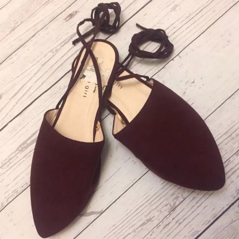 NEW Madden Girl Burgundy Red Lace Up Flats 8.5